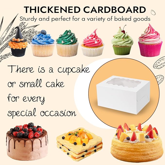 JCD 16 Packs Bento Cake and Cupcake Clear Lid with 2 Cupcake Holes - Cake and Cupcakes Boxes - Pastry Sweets Bento Box with Cupcake Insert for Family Birthday Party Mother's day(1+2/16Pcs)