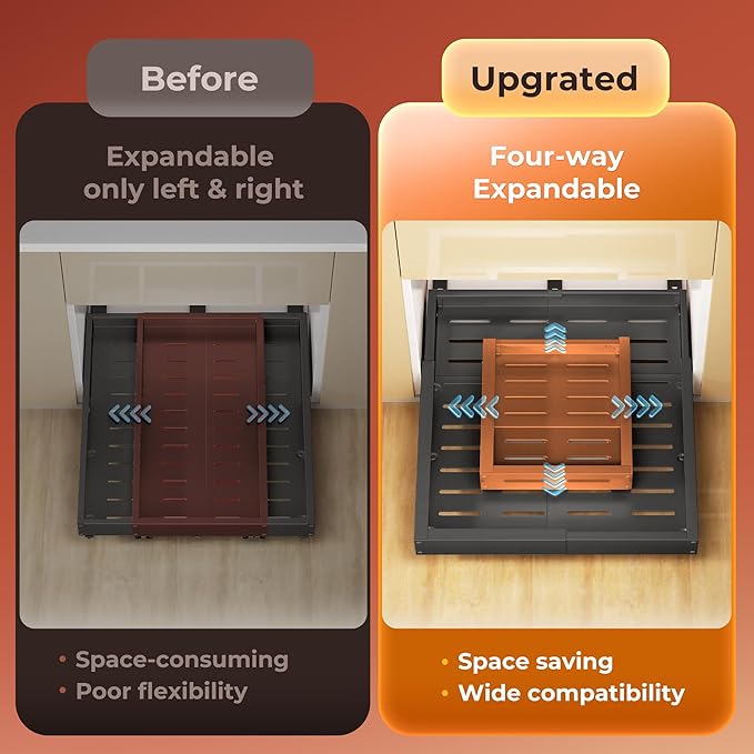 2 Pack Pull Out Cabinet Organizer, Drawers Slide Out Expandable Width (12"-19") and Depth (17"-23") With 3 Slides, Fixed with Adhesive Film and Nail for Cabinets in Kitchen, Pantry or Bathroom - Black