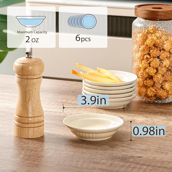 NUTRIUPS 3.9 inch Soy Sauce Dish Set of 6 White Dipping Bowls 2 oz Ceramic Small Bowls for Side Dishes