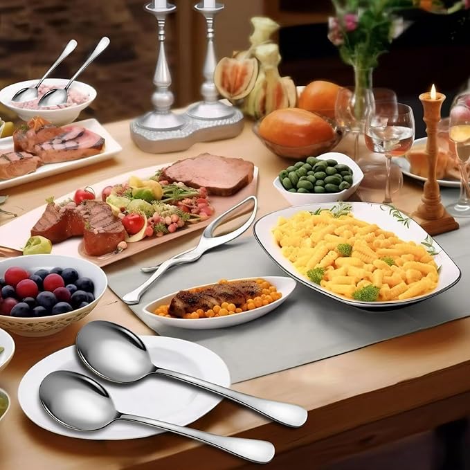 Stainless Steel Serving Spoons Set, 6pc, 10-Inch, Includes 6 Large Spoons, for Parties/Kitchen/Buffet/Catering, Dishwasher Safe