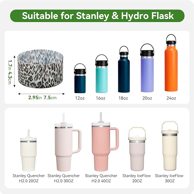 Silicone Boot for Stanley Quencher Tumbler 20/30/40 oz & Stanley IceFlow 20/30oz,Owala 24/40 oz, Cup Boot Sleeve 40oz Bottom Protector for Bottom Size 2.8-2.95" Cups & Bottles BPA-Free(Leopard Smurfs)