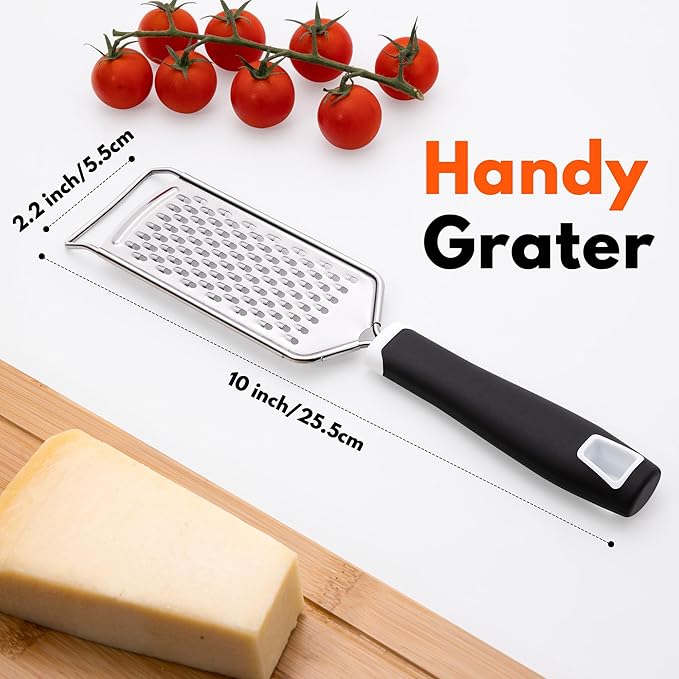 Rainspire Professional Cheese Graters for Kitchen Stainless Steel Handheld, Metal Lemon Zester Grater With Handle For Cheese, Chocolate, Spices, Kitchen Gadgets And Tools, Soft Grip Handle, Black