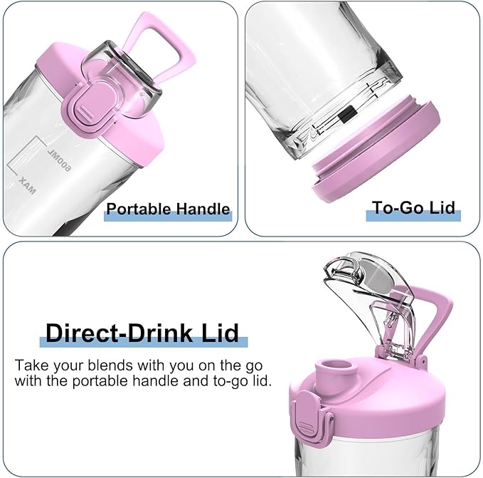 DENOKIN Portable Blender,Personal Size Blender for Shakes and Smoothies (Purpleish Pink, 20oz)
