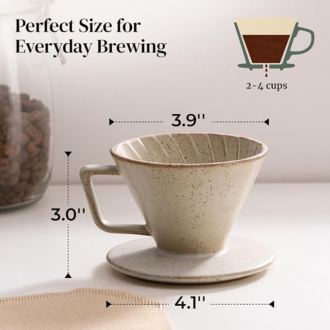 DOWAN Pour Over Coffee Maker, Non-Electric Pour Over Coffee Dripper, Manual Brew Maker, Single Cups Porcelain Slow Brewing Accessories for Gifts, Grey