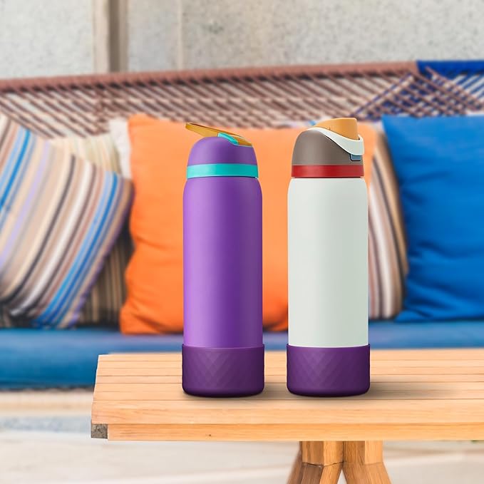 2PCS Silicone Water Bottle Boot for Owala 32oz, Protective Bottom Bumper Anti-Slip Sleeve for FreeSip, Twist, and Flip Stainless Steel Bottles, Dishwasher Safe and BPA Free(Dark Purple)