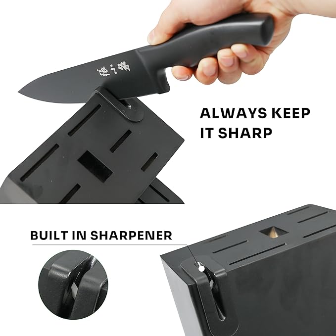 ZHANG XIAO QUAN SINCE 1628 15Pcs Knife Sets with Block, knife sets for kitchen with block High Carbon Stainless Steel Built-in Sharpener(Black)