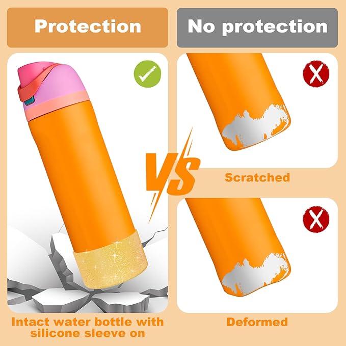 2 PCS Glitter Silicone Boot for Owala Water Bottle, Anti-Slip Protective Sleeve for FreeSip/Twist/Flip Stainless Steel Water Bottles Accessories
