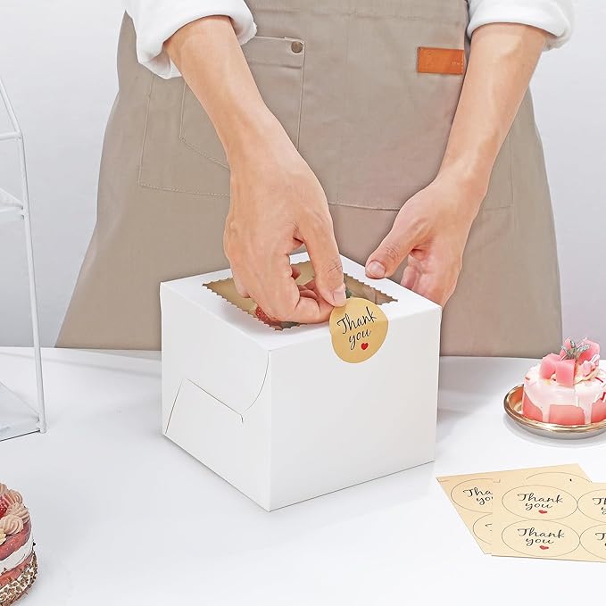 Mini Cake Boxes 6 Inch with Window, 24 Set Bakery Boxes with Cake Boards & Stickers, Cupcake Box for Birthday, Party, Wedding, Mother's Day, Valentine's Day, Christmas（6x6x5 inch）