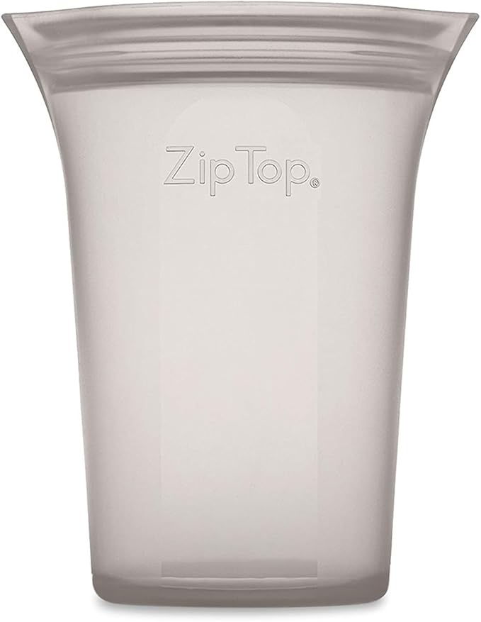 Zip Top Reusable Food Storage Bags | Small Cup [Gray] | Silicone Meal Prep Container | Microwave, Dishwasher and Freezer Safe | Made in the USA