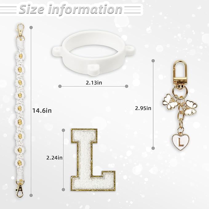 Cute Letter Charm Set Compatible with Owala Water Bottle 24 oz, 32 oz, 40 oz, Owala Kids, Owala Coffee Tumbler, Owala FreeSip – Includes Handle Strap, for Owala Accessories & Stanley Cup Accessories