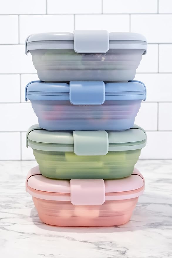 STOJO Collapsible Sandwich Box – 24oz, Reusable Food Storage Container, Silicone Bowl for Hot/Cold Food – Meal Prep, Lunch, Camping, Hiking – Dishwasher Safe (Set of 1, Sage Green)