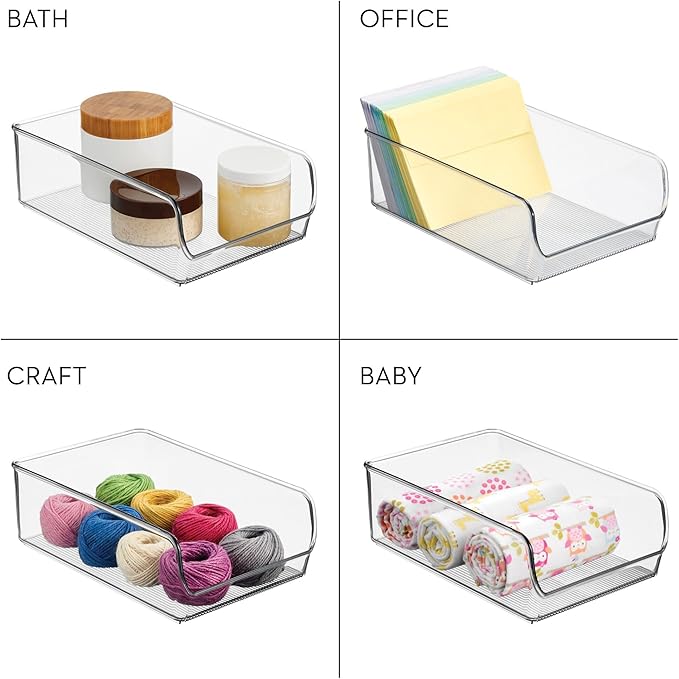 iDesign Plastic Pantry Organizer Bins - Storage Bin for Cabinets or Fridge - Set of 4 - Clear