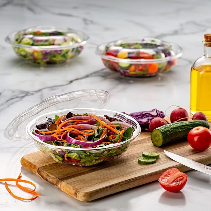 Comfy Package [18 oz. - 50 Count Clear Plastic Salad Bowls with Lids, Disposable Salad Containers - Perfect for Takeout, Salads, and Meal Prep