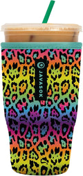Sok It JavaSok Iced Coffee & Cold Soda Insulated Neoprene Cup Sleeve (Rainbow Leopard, Large: 30-32oz)