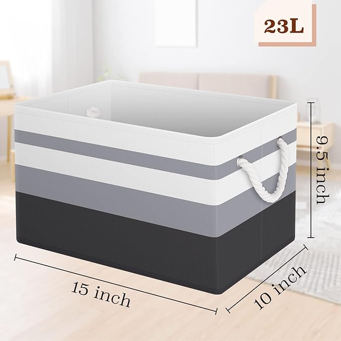 Fab totes Storage Bins [4-Pack], Foldable Storage Baskets for Organizing Toys, Books, Shelves, Closet, Large Storage Box with Rope Handles, Sturdy Organizer Bins,Gradient Grey