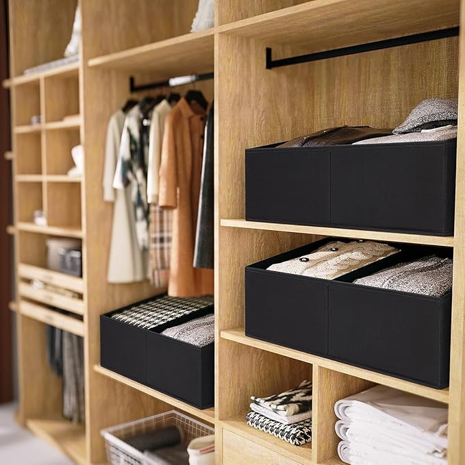 DIMJ Trapezoid Storage Bins for clothes - 4 Packs Closet Organizers and Storage Baskets, Foldable Closet Baskets with Handles and Divider, Closet Storage Bin Toybox for Shelves Living Room Bedroom