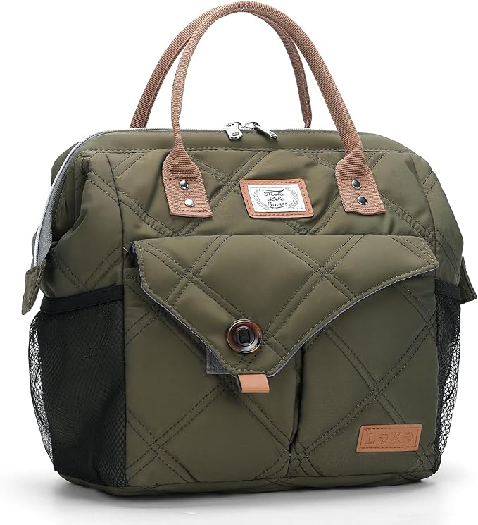 Lekesky Lunch Bag for Women Insulated Lunch Box Leakproof Lunchbox for Adult Work, Quilted Green