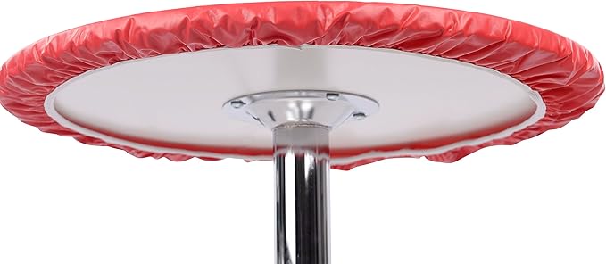 Yourtablecloth Heavy Duty Vinyl Round Fitted Tablecloth (Table Cover) with Flannel Backing Vibrant Colors Elasticized Tablecloth Great for Indoor and Outdoor Dining and Playing Cards 60” White