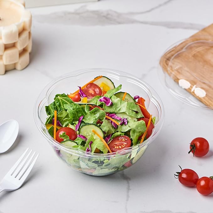 [32 oz. 150 Sets Clear Plastic Salad Bowls with Airtight Lids Disposable To Go Mixing Containers Serving for Fruit, Quinoa, Lunch and Meal Prep