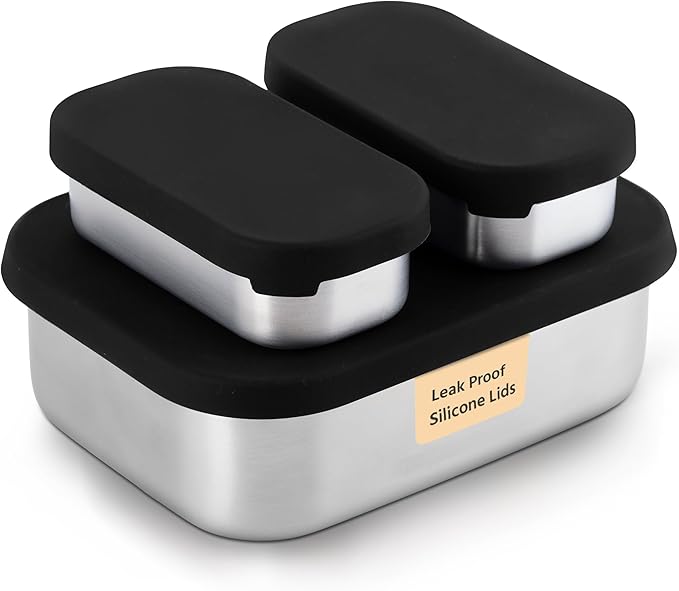 Leak proof Stainless Steel Lunch Box containers | Stainless Steel bento box | Sandwich ,snacks Food Storage with divider compartment| Meal prep| Snack |Metal lunch box| Korean Lunch Box| Black -Small