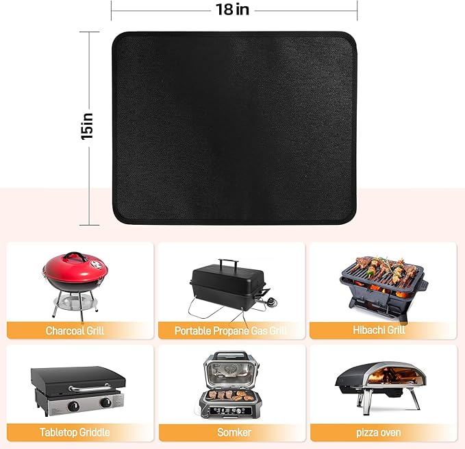 15 x 18 in Fireproof Grill Mats for Outdoor Tabletop Grill to Protect Your Grill Table - Heat Resistant Grill Table Mat - Waterproof & Oilproof BBQ Mat - Black (1mm)