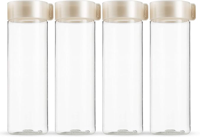 Komax Reusable Juice Bottles, Set of 4 Leak-Proof Juice Containers with Lids for Fridge, BPA-Free Plastic Smoothie Bottle Set, Dishwasher-Safe Wide Mouth Juicing Bottles (18.5 oz)