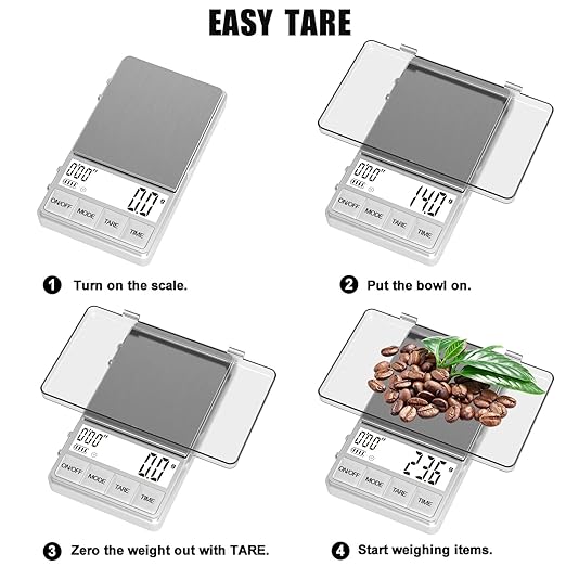 WEIGHTMAN Small Coffee Scale with Timer, Espresso Scale with Timer 1000 x 0.1g, Mini Food Scale Large Backlit LCD Display Stainless Steel, Digital Pocket Scale Grams and Ounces…
