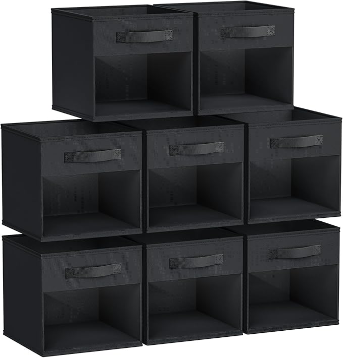 DIMJ 8 Pack Foldable Storage Cubes with Window, Closet Storage Bins with Handle, 11x11 inch Storage Cubes for Clothes, Toys, Books