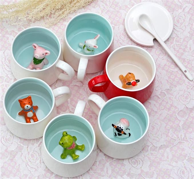 Surprise 3D Coffee Mug Animal Inside Cup 12 oz with Monkey,Cute Cartoon Handmade Ceramics Cup,Christmas Birthday Surprise for Friends Family or Kids (Monkey)