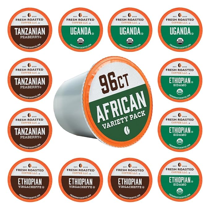 Fresh Roasted Coffee, African Variety Pack, K-Cup Compatible, 96 Pods