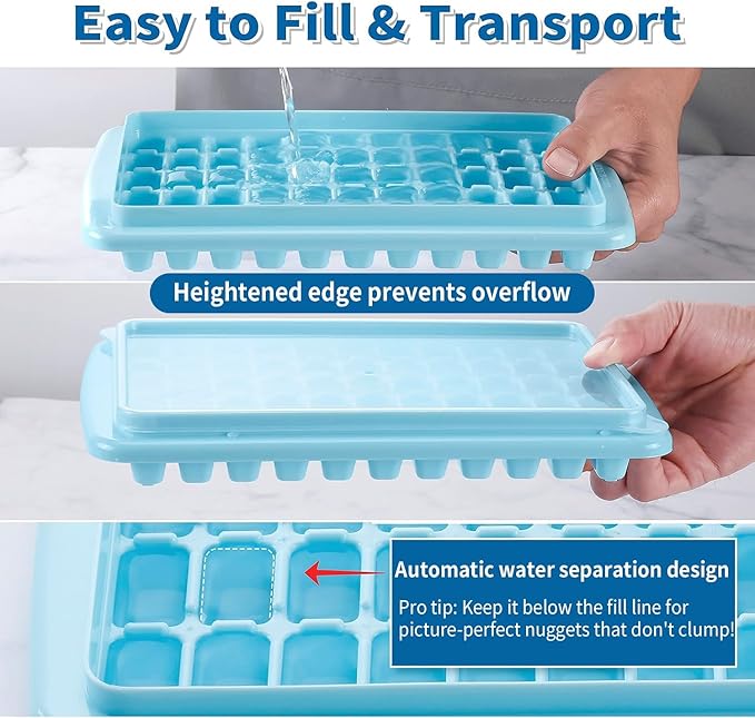 ARTLEO Ice Cube Tray with Lid and Bin for Freezer, Easy Release 55 Trapezium Ice Cube Tray with Cover, Storage Container, Scoop, Flexible Durable Plastic Nugget Ice Cube Mold & Bucket, BPA Free