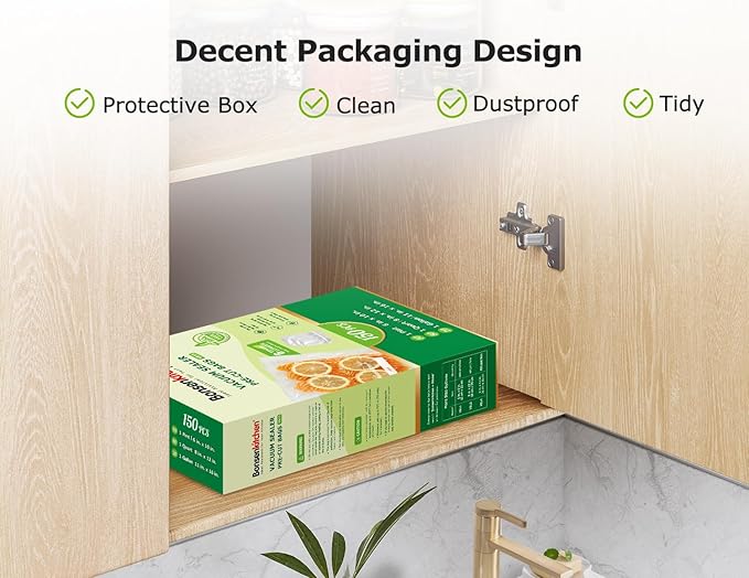 Bonsenkitchen Precut Vacuum Sealer Bags, 20 Gallon 11" x 16"+ 80 Quart 8" x 12"+ 50 Pint 6" x 10", Commercial Grade, BPA Free, Food Sealer Bags for Vac Storage, Meal Prep or Sous Vide Cooking, VB15