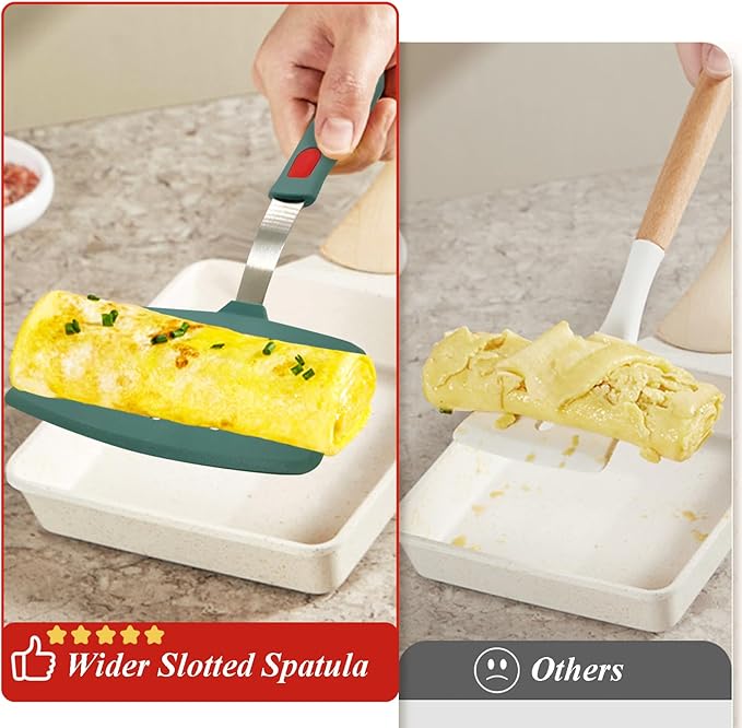 Silicone Spatula Turner, Heat Resistant Pancake Spatulas for Nonstick Cookware Pan, Wide Slotted Omelette Egg Spatula Fish Spatula Cooking Spatula for Kitchen Use Thin Flexible Spatula Dishwasher Safe