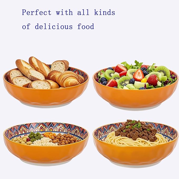 OZY Large Serving Bowls,10 inch Ceramic Salad Bowls,Ideal Housewarming Gift,Vibrant Color Soup Bowls for Party,Pasta,Fruit,Dishwasher & Microwave Safe Soup Bowls (Orange)
