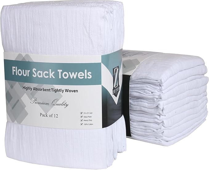 ZOYER Flour Sack Towels 28" x 28", 12 Pack - 100% Cotton Dish Towel - Machine Washable TeaTowels, Ultra Absorbent BarTowels, Dish Cloth Perfect for Drying Dishes & Cleaning - Kitchen Linen Set