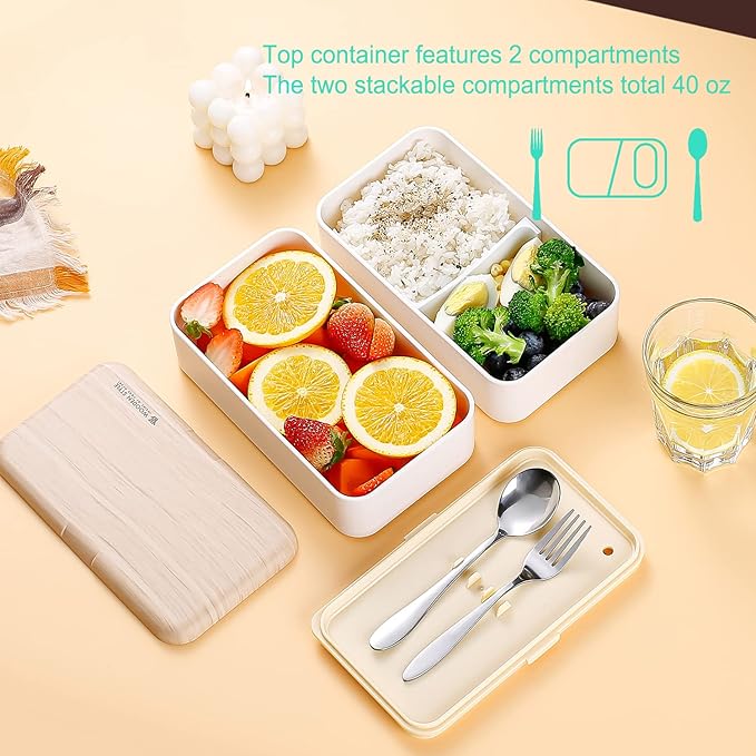 Original Bento Box Lunch Box Japanese Style 2 Layer Food Containers with Utensils Spoon and Fork Bundle Divider Salad Box for Men Women(Pink)