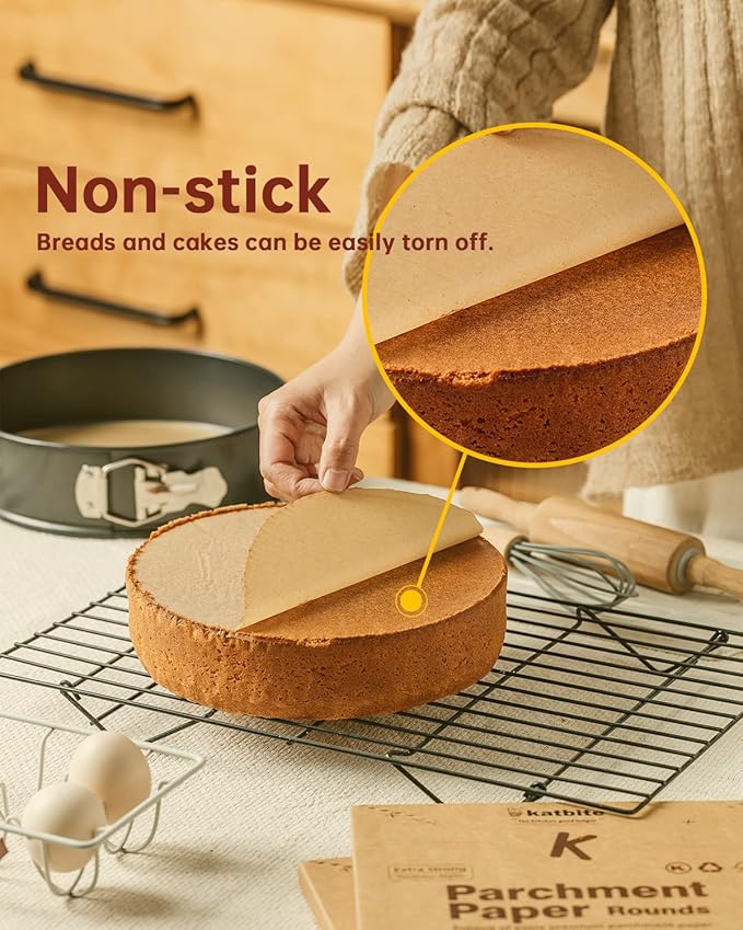 Katbite 200Pcs 6 Inch Parchment Paper Rounds, Unbleached & Non-stick, Precut Parchment Circles for Cheesecake Spring Pans, Fridge Storage/Freezing Hamburger Patties