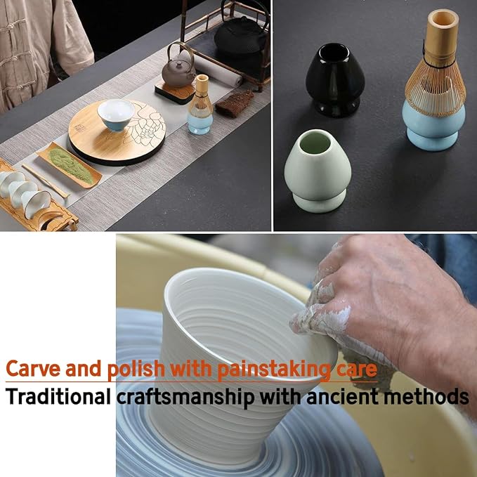 Matcha Whisk Holder Matcha Chasen Whisk Stand Ceramic Holder fit for Traditional Japanese Tea Ceremony Starter (Cherry Blossoms porcelain white)