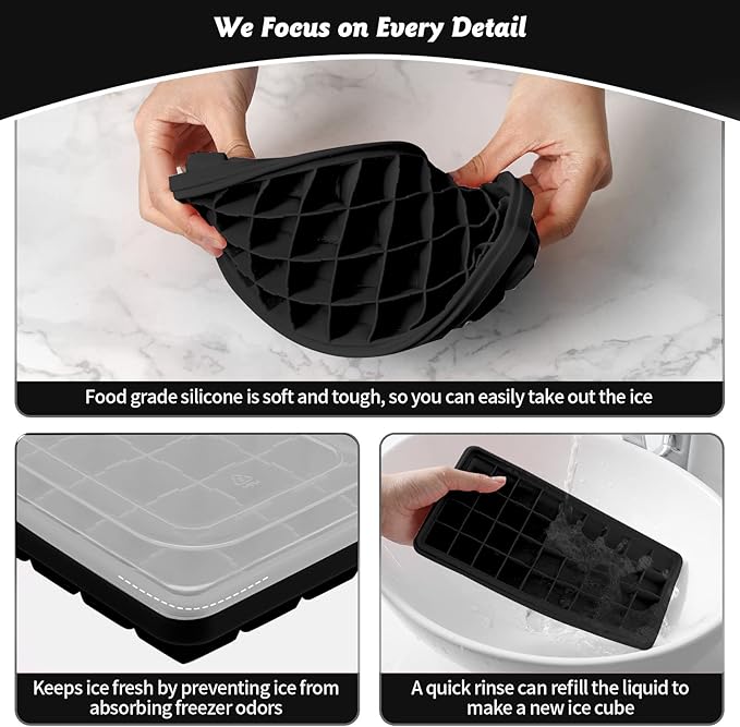 Silicone Ice Cube Tray with Leak-Proof Lid & Storage Bin for Freezer – BPA-Free 36-Piece Nugget Ice Molds, Spill-Resistant Cover & Ice Scoop Container Cover