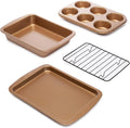 Ecolution Non-Stick Toaster Oven Bakeware Set, 4 Piece, Carbon Steel, Easy to Clean and Perfect for Single Servings, Copper