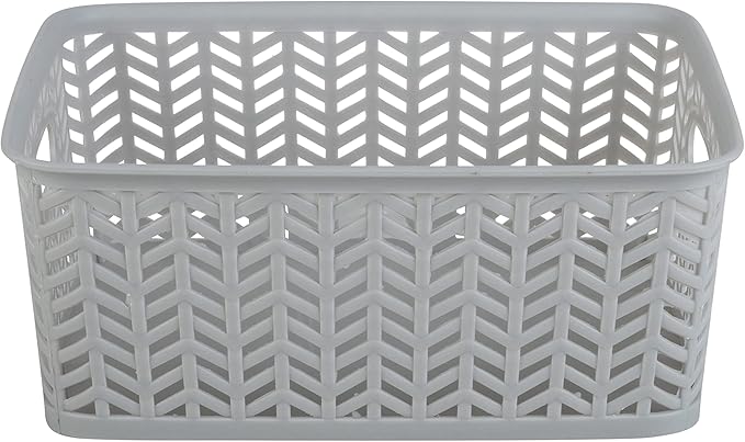 Simplify 3 Pack Small Herringbone Storage Basket | Dimensions: 10"x8"x4" | 2 Open Handles | Lightweight | Grey | Herringbone Design | Home Organization