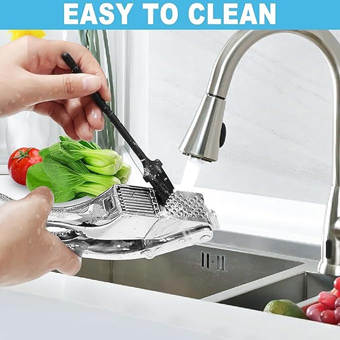 Garlic Press and Slicer 2 in 1, Rust Proof & Dishwasher Safe Professional Garlic Mincer Tool, Effortlessly Crush and Mince Garlic with this Ergonomic Handle-Garlic Slicer & Brush ANCQMI(Silver)
