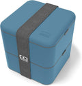 MONBENTO - Large Bento Box MB Square Denim with Compartments - Leakproof Lunch Box for Work or School or Meal Prep - BPA Free - Food Grade Safe - Blue