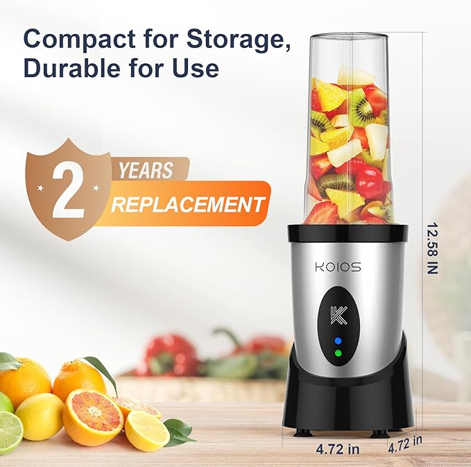 KOIOS Smoothie Blender, 900W Personal Blender for Shakes and Smoothies Kitchen with 2 No-BPA 22oz Portable Cups, Single Serve Smoothies Maker Mixer for Juices, Nutritious Recipe, Silver
