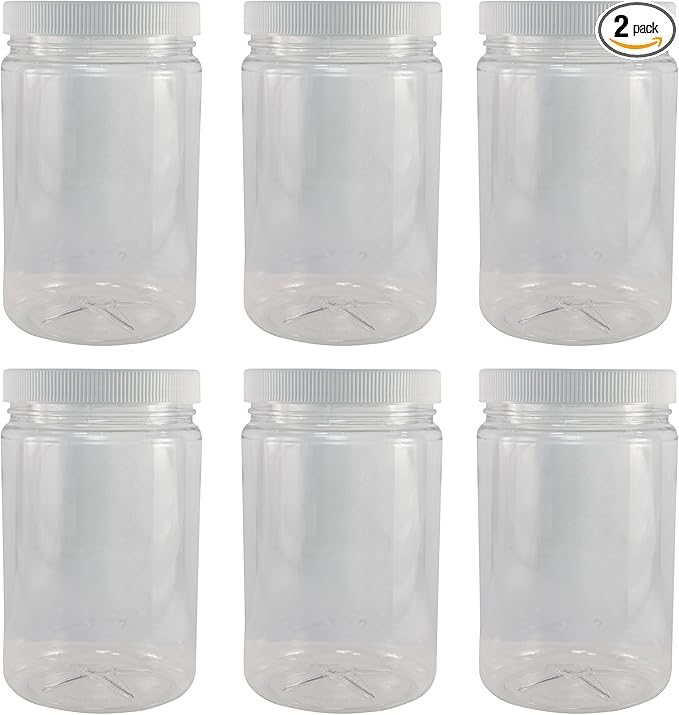 Pinnacle Mercantile 1 Gallon Plastic Jars with Screw on Lined Lids 2 Pack Wide Mouth Food Storage Containers