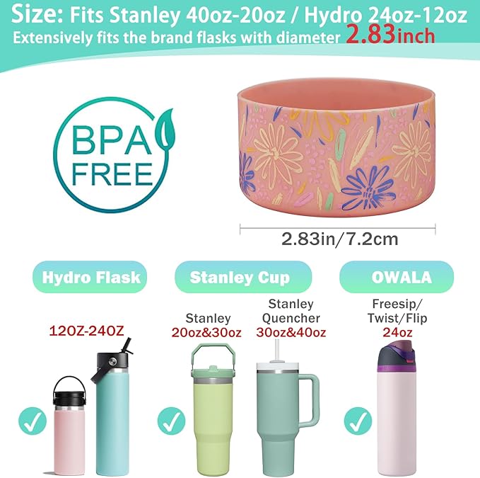 WK IEASON Protective Silicone Base Boot for Hydro Flask Mouth, Anti-Slip Silicone Sleeve Cover Bumper for Hydro Water Bottle Accessories -2.83inch Bottom Diameter