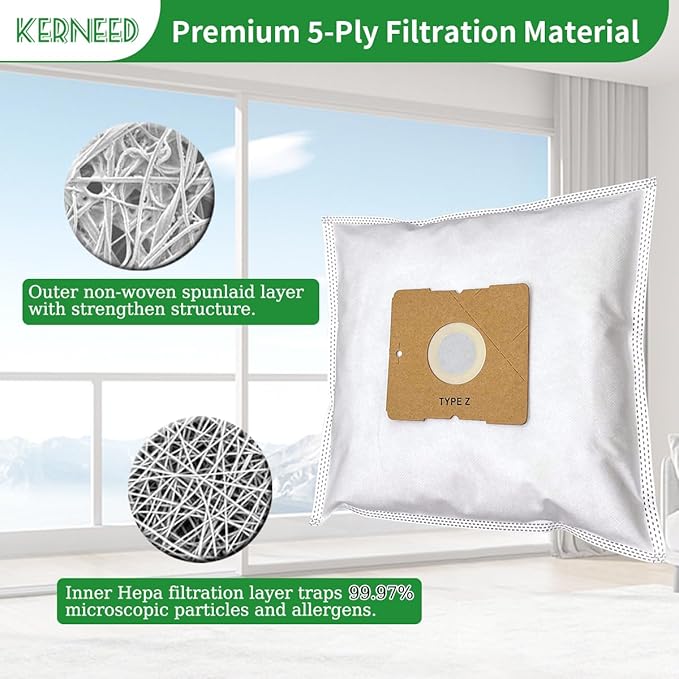 8 Pack Type Z HEPA Vacuum Bags for Riccar Moonlight, Pizzazz, Sunburst & Simplicity Jill, Jack, Snap Vacuum Cleaners, Part RZH-6/SZH-6