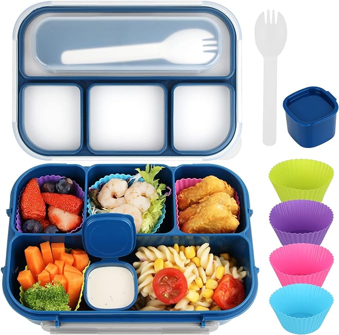 MaMix Bento Lunch Box Adult, Kids, Lunch Containers for Adults/Kids/Students,1300ML-4 Compartment (blue)