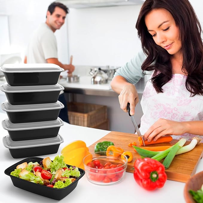 Meal Prep Containers Reusable 38oz - Food Prep Containers with Lids 50 Pack, Disposable To Go Food Containers, Leakproof, Stackable, Takeout, BPA-Free, Microwave/Freezer Safe