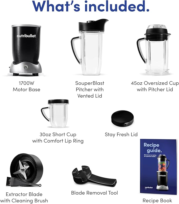nutribullet® Rx Blender, Hot and Cold Blender, 1700W, 1L Pitcher & 30oz Cup, Extractor Blade, Soups, Hot Liquids, and Sauces, Black, N17-1001